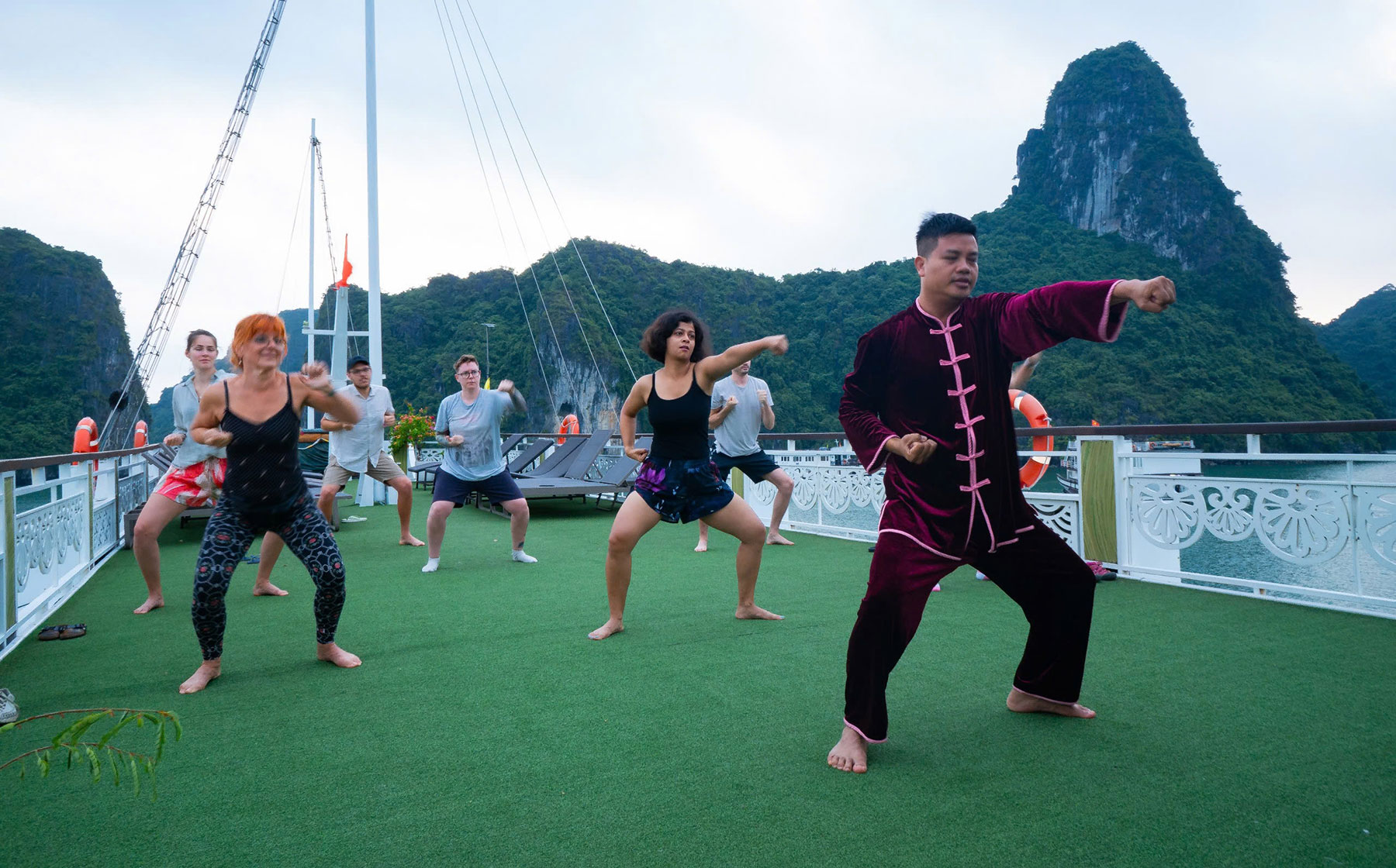 Morning Tai Chi class on sundeck